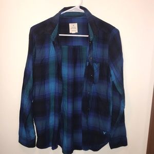 American eagle- S- blue/black long sleeve plaid